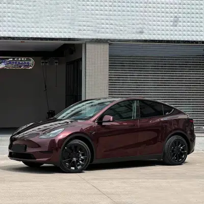 Ravoony Plus Gloss Black Rose Vinyl Wrap Tesla Model Y Wrap 02