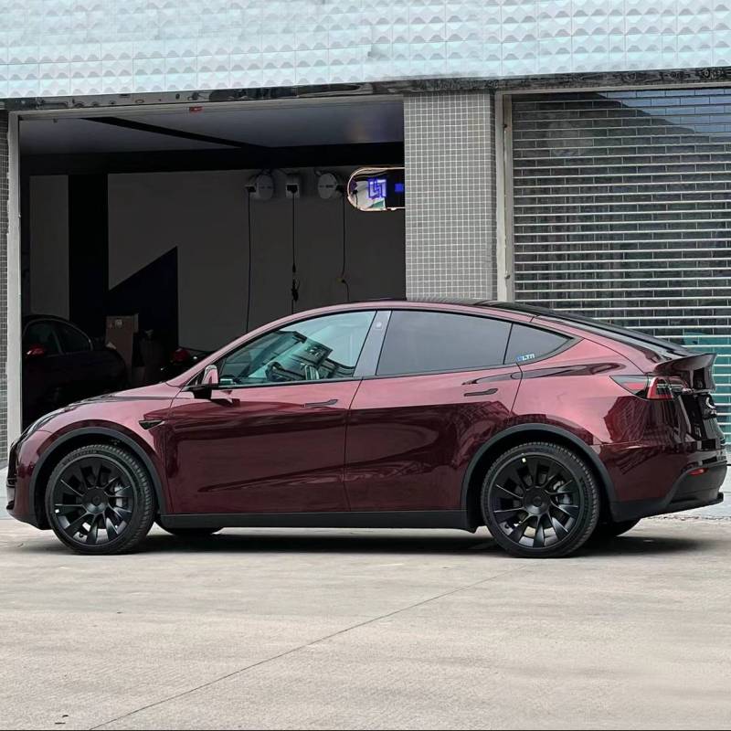 Ravoony Plus Gloss Black Rose Vinyl Wrap Tesla Model Y Wrap