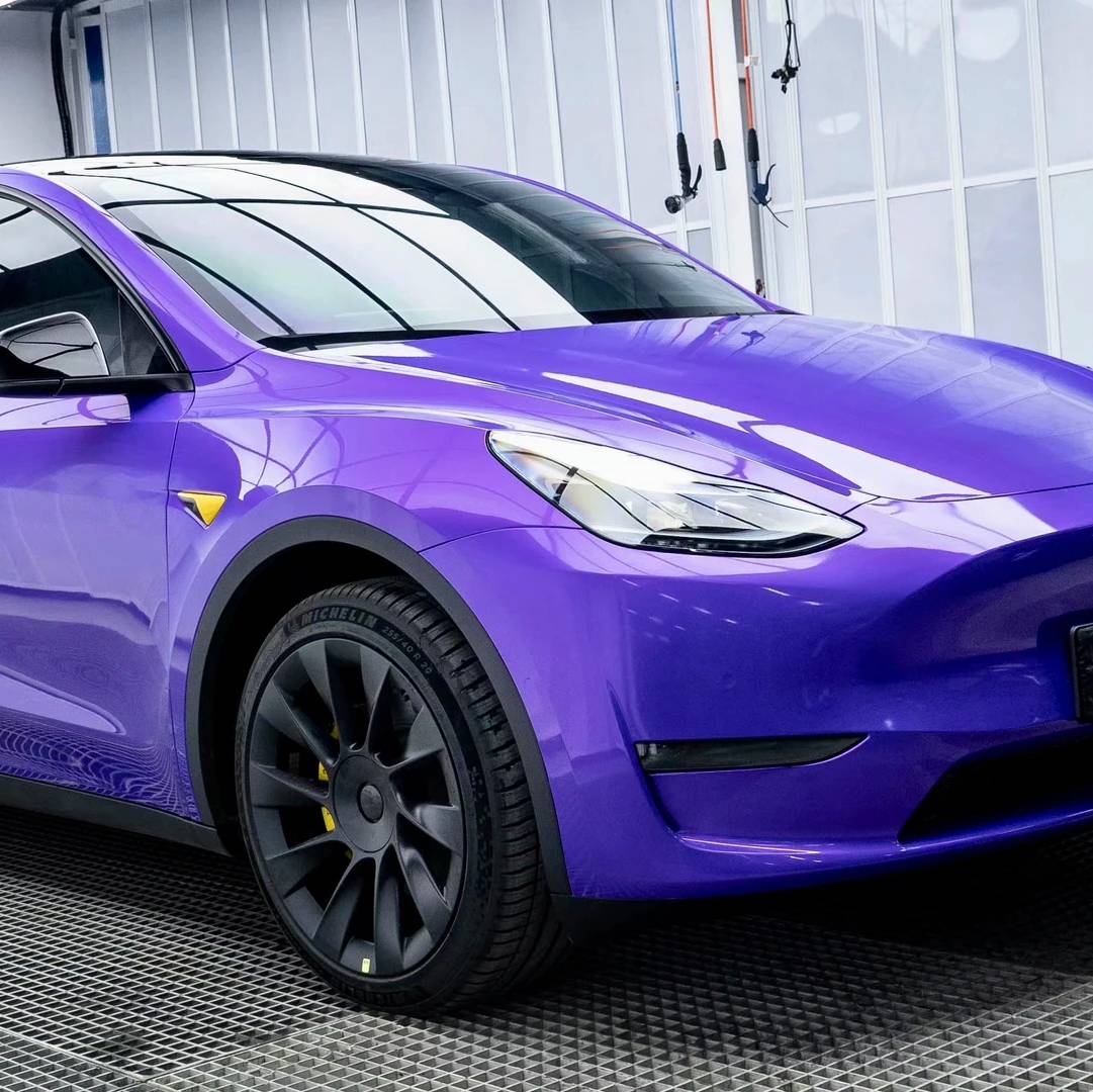 Ravoony Plus PET Glossy Explosion Purple Car Vinyl Wrap Tesla Model Y Wrap