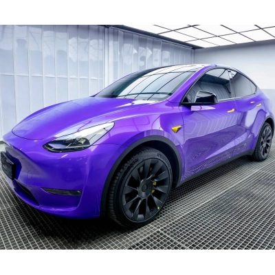 Ravoony Plus PET Glossy Explosion Purple Car Vinyl Wrap Tesla Model Y Wrap 02