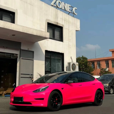 Ravoony Plus Glossy Fluorescent Pink Car Vinyl Wrap 02