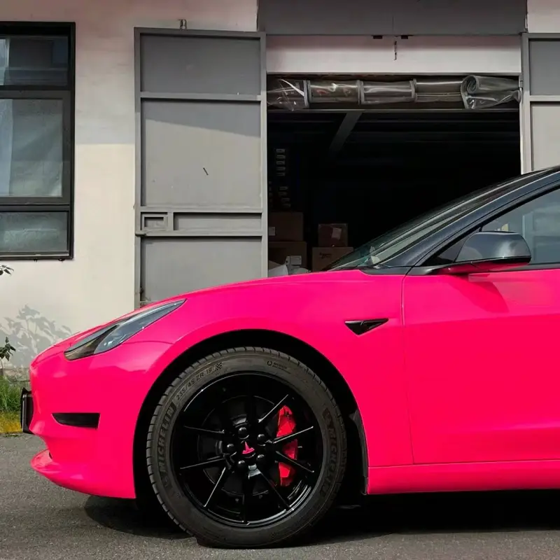 Glossy Fluorescent Pink Car Vinyl Wrap