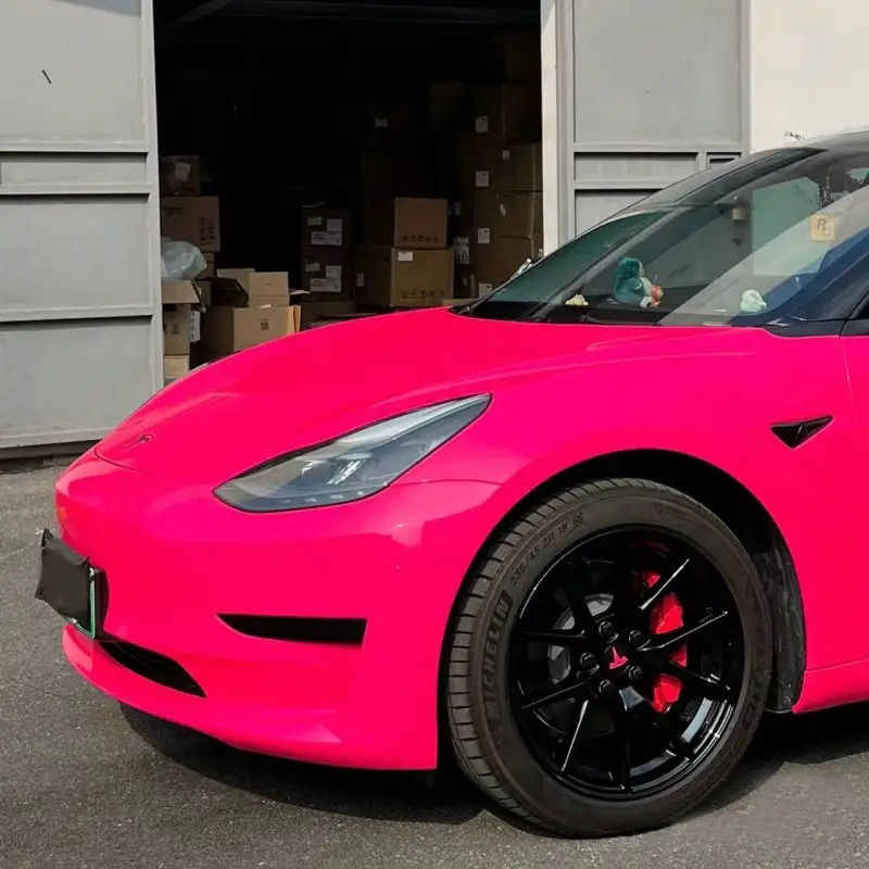 Glossy Fluorescent Pink Car Vinyl Wrap