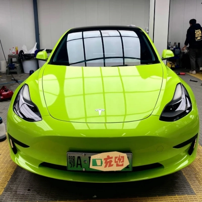 Ravoony Basic Gloss Fluorescent Green Car Wrap 02