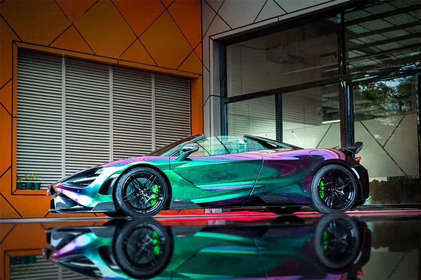 Ravoony Plus PET Glossy Metallic Green Galaxy Car Vinyl Wrap