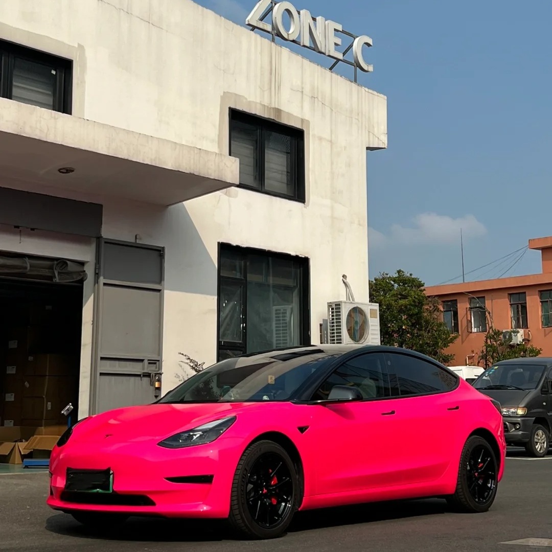 Ravoony Basic Glossy Fluorescent Pink Car Vinyl Wrap