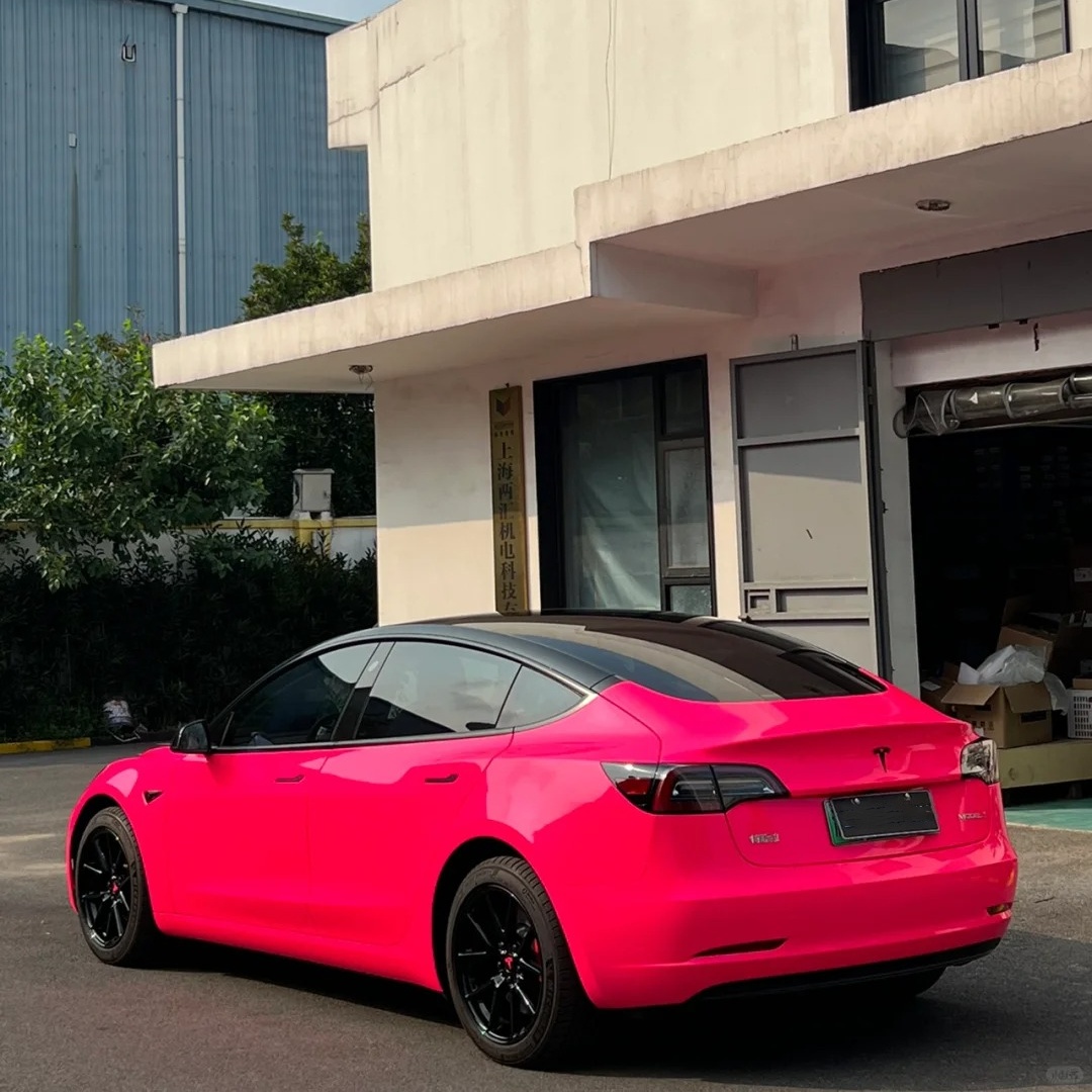 Ravoony Basic Glossy Fluorescent Pink Car Vinyl Wrap