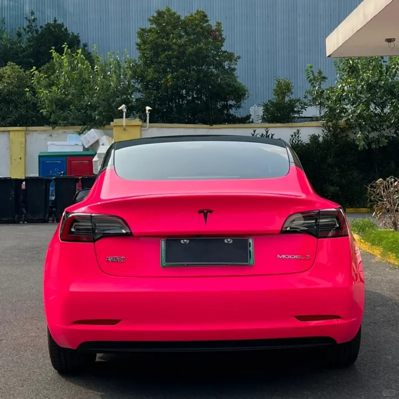 Ravoony Basic Glossy Fluorescent Pink Car Vinyl Wrap