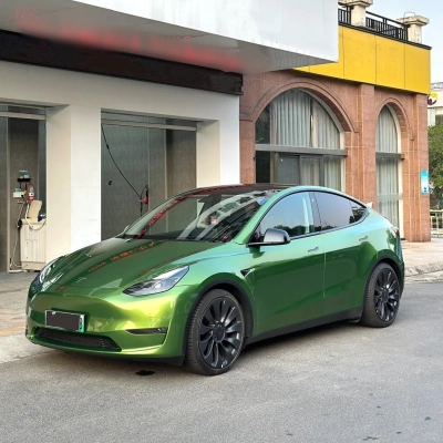 Ravoony Basic Glossy Metallic Mamba Green Car Vinyl Wrap 02