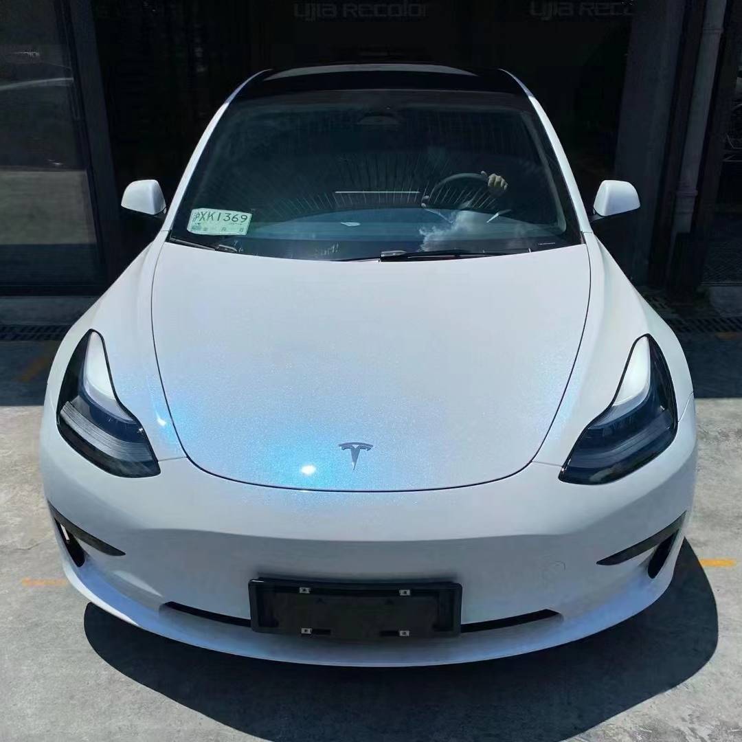 Ravoony Plus Glossy Diamond Blue White Car Vinyl Wrap