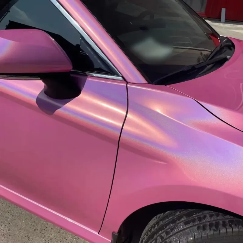 Glossy Laser Pink Car Vinyl Wrap Two