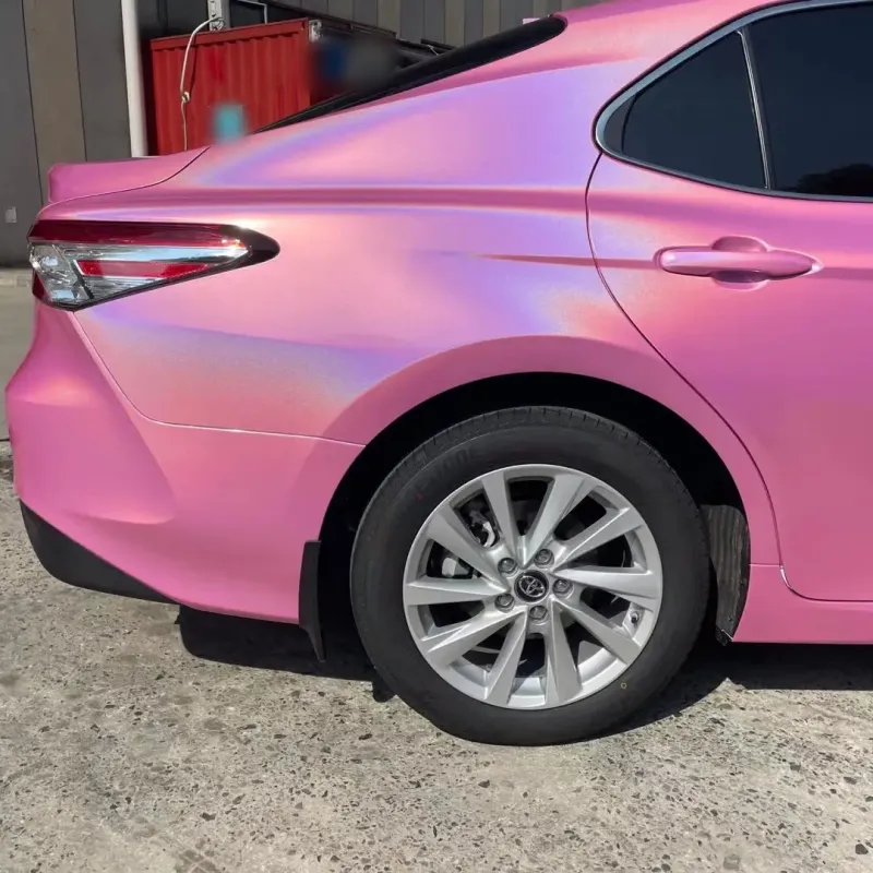 Glossy Laser Pink Car Vinyl Wrap Two