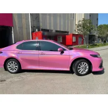 Glossy Laser Pink Car Vinyl Wrap Two