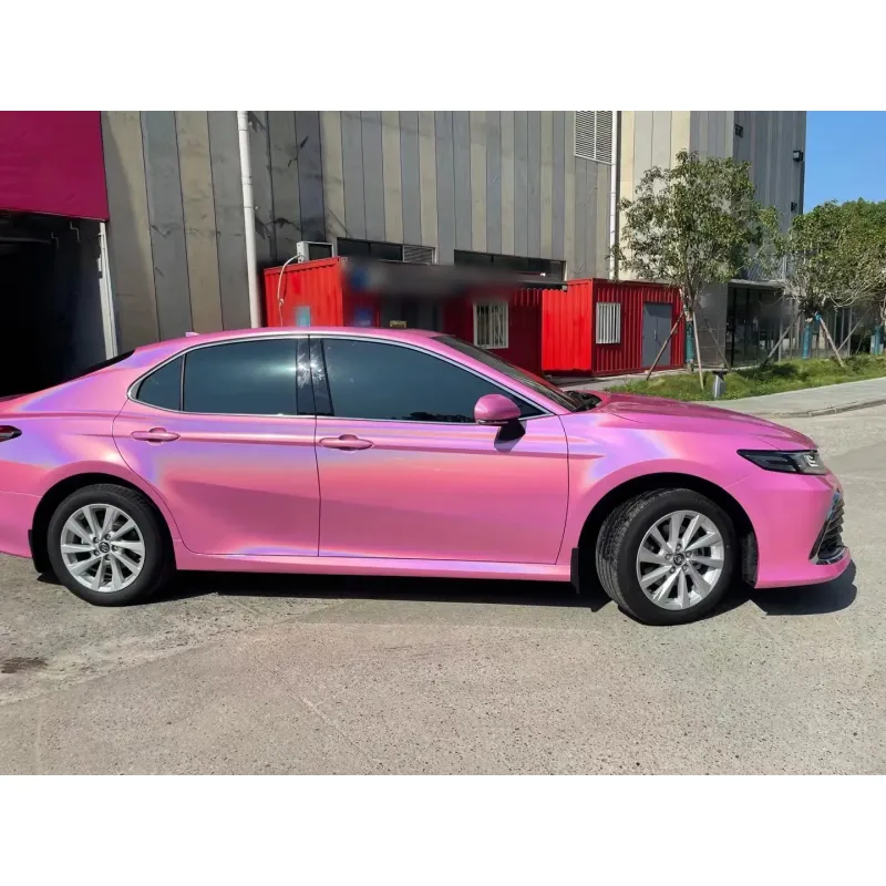 Glossy Laser Pink Car Vinyl Wrap Two