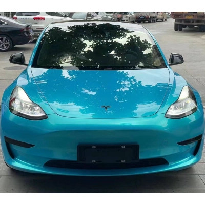 Ravoony Plus Glossy Gold Sky Blue Vinyl Car Wrap 02