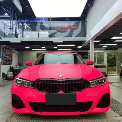 Ravoony Plus Ultimate Flat Fluorescent Pink Car Vinyl Wrap BMW 3 Series Wrap 02