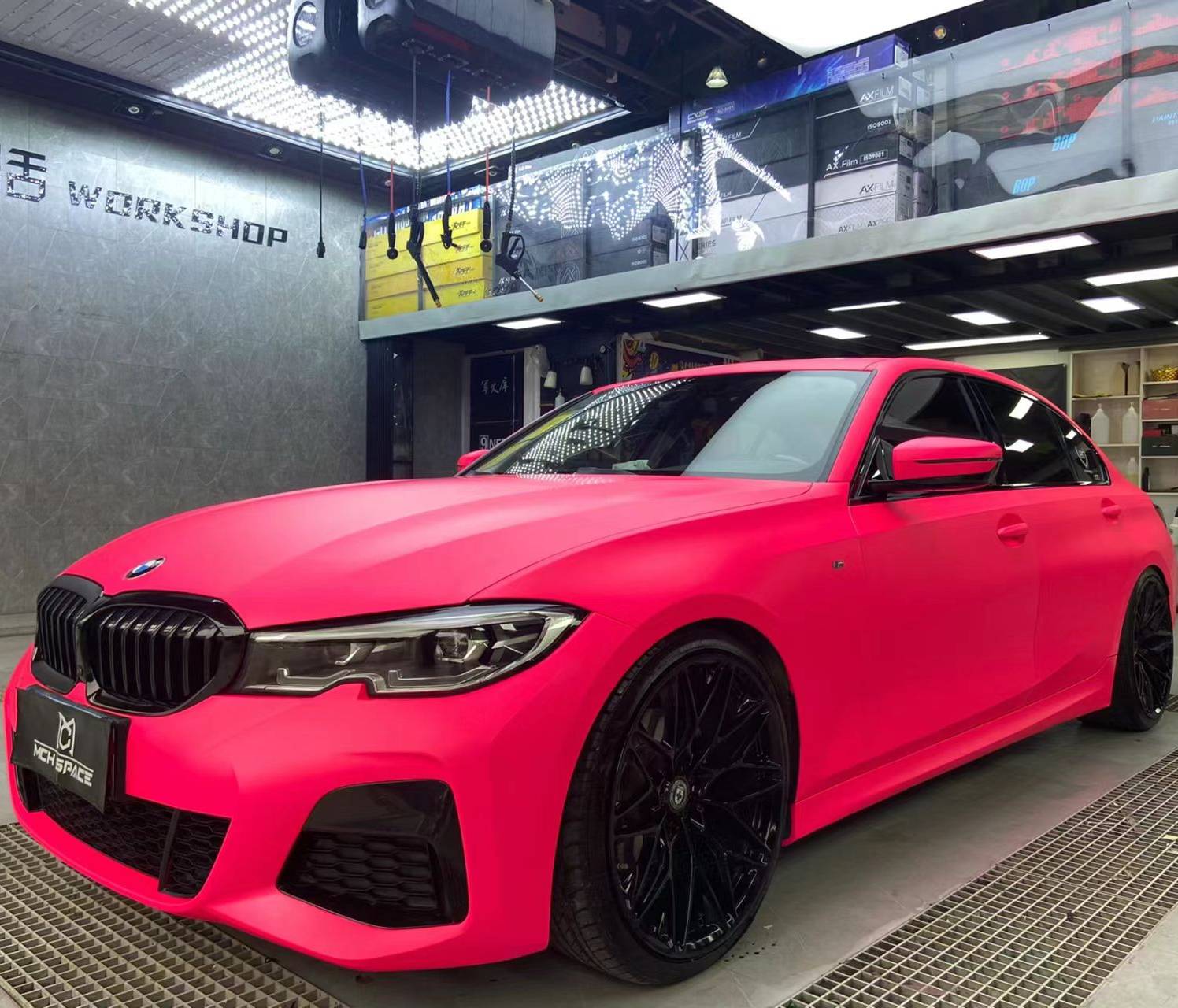 Ravoony Plus Ultimate Flat Fluorescent Pink Car Vinyl Wrap BMW 3 Series Wrap