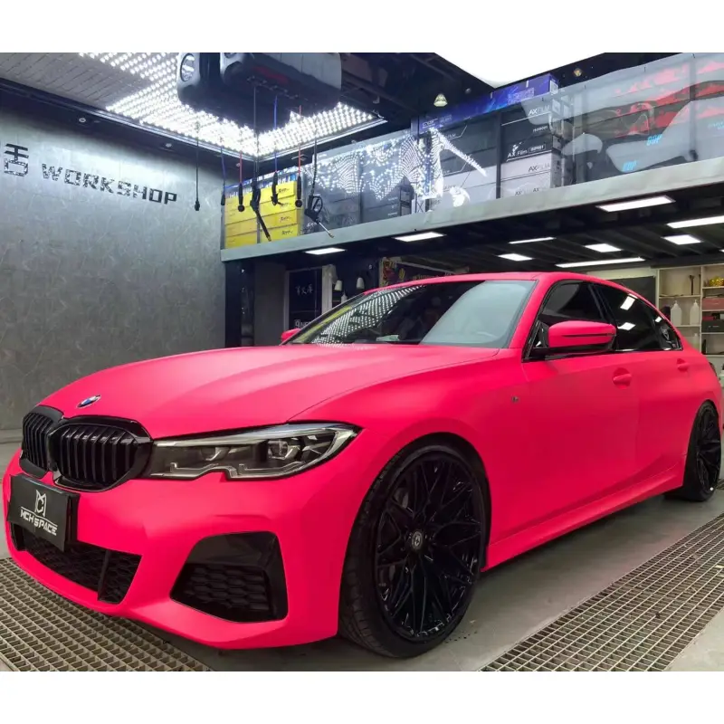 Ultimate Flat Fluorescent Pink Car Vinyl Wrap BMW 3 Series Wrap