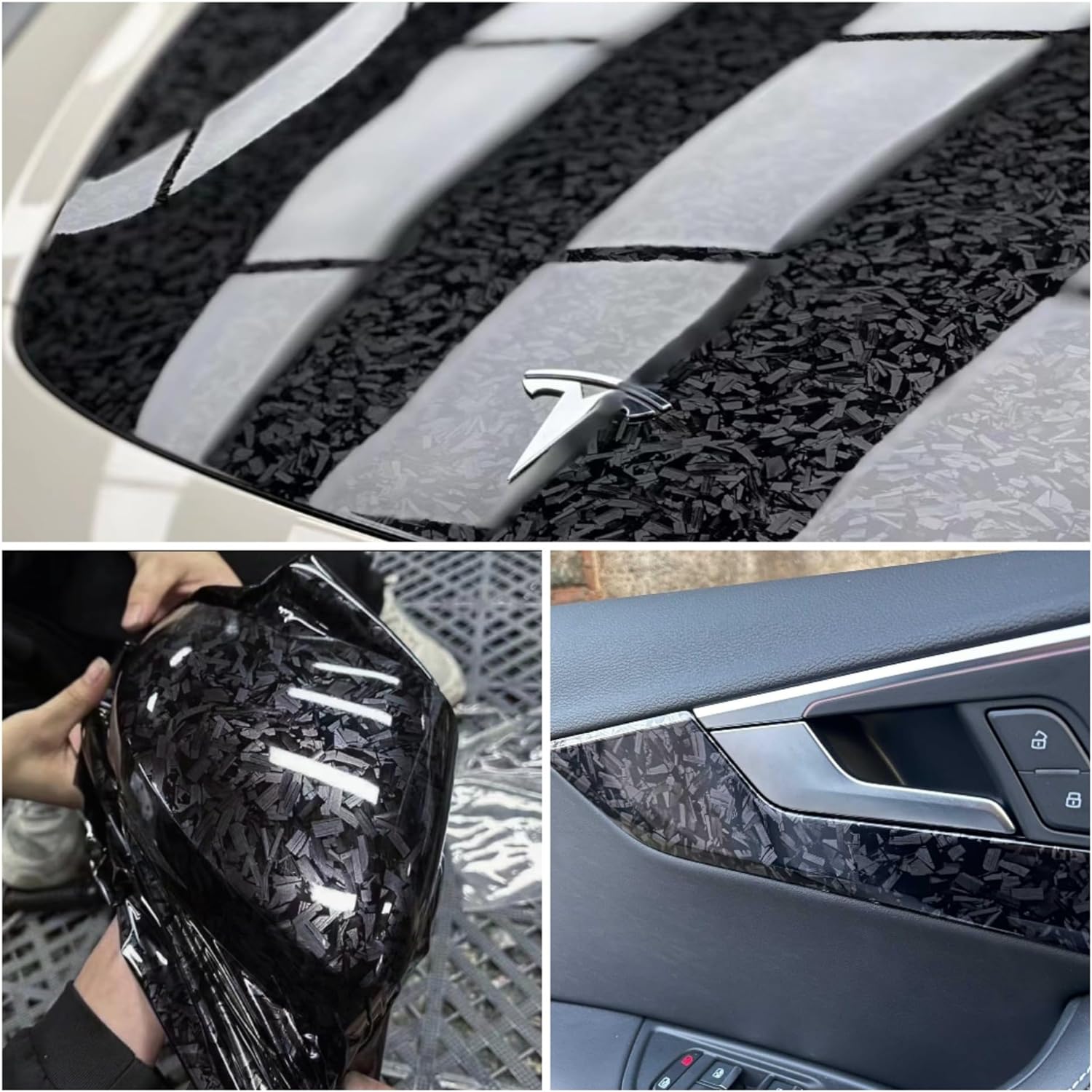 Ravoony Plus PET Gloss Carbon Fiber Forging Black Vinyl Wrap