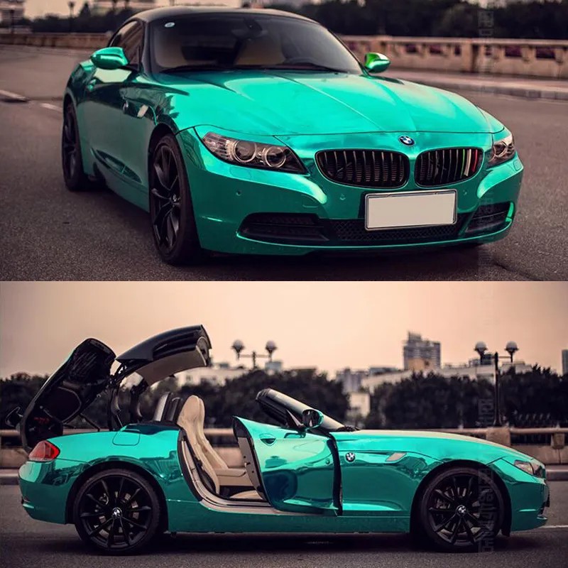 Glossy Chrome Teal Car Vinyl Wrap