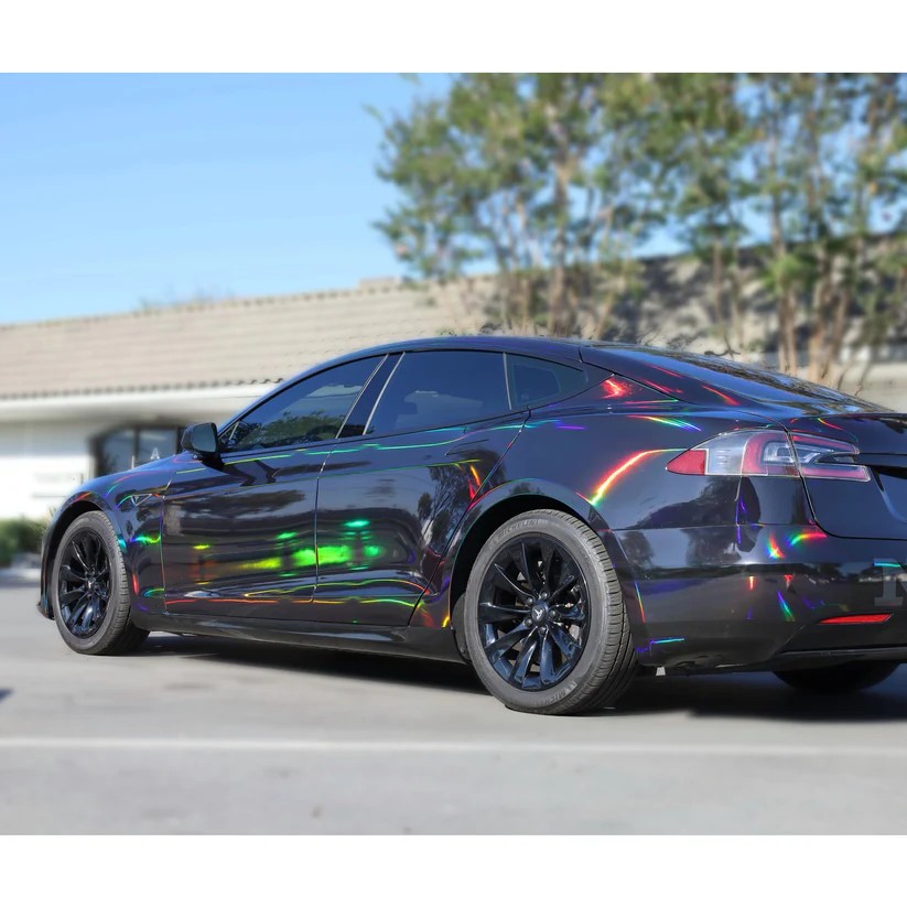 Ravoony Plus Gloss Holographic Rainbow Chrome Laser Black Car Vinyl Wrap