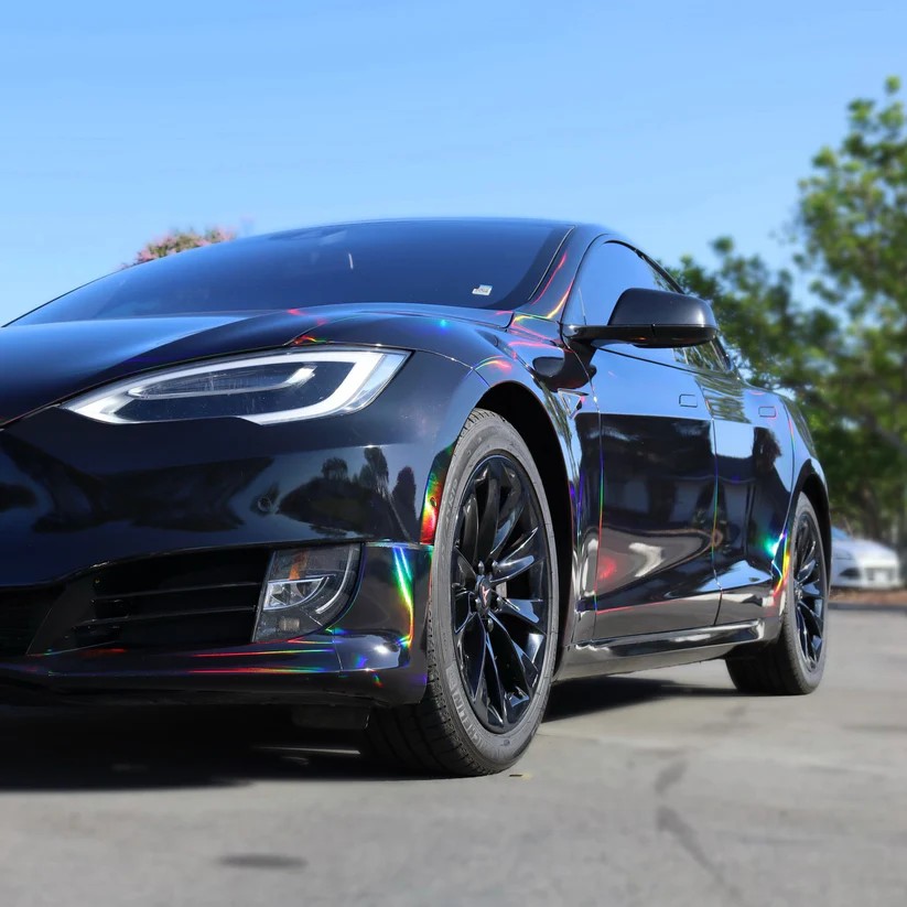 Ravoony Plus Gloss Holographic Rainbow Chrome Laser Black Car Vinyl Wrap