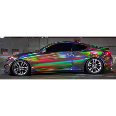 Ravoony Plus Gloss Holographic Rainbow Chrome Laser Black Car Vinyl Wrap 02