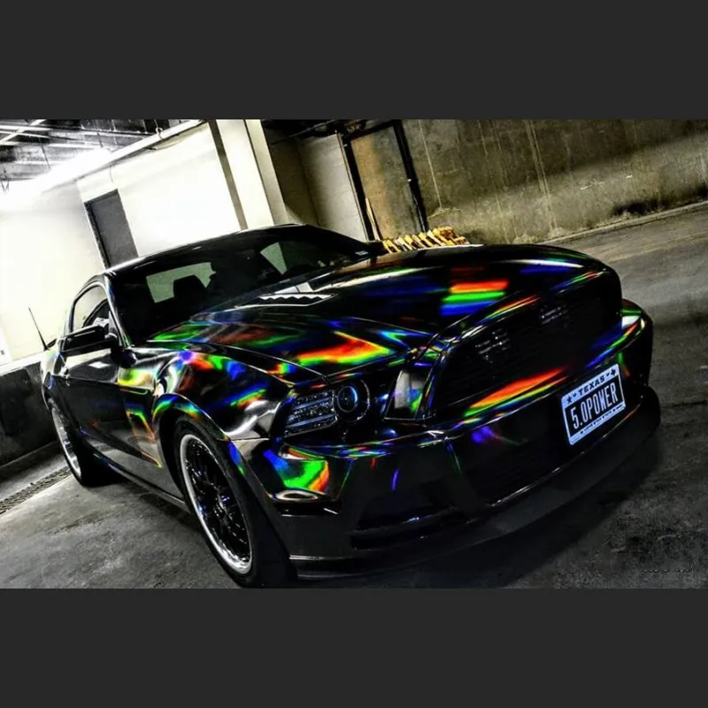 Ravoony Plus Gloss Holographic Rainbow Chrome Laser Black Car Vinyl Wrap