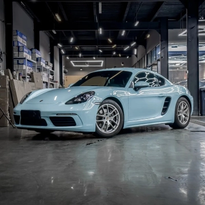 Ravoony Plus Gloss Metallic Porsche Ice Blue Car Wrap 02