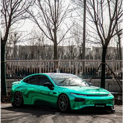 Ravoony Plus Glossy Chrome Mint Green Car Vinyl Wrap 02