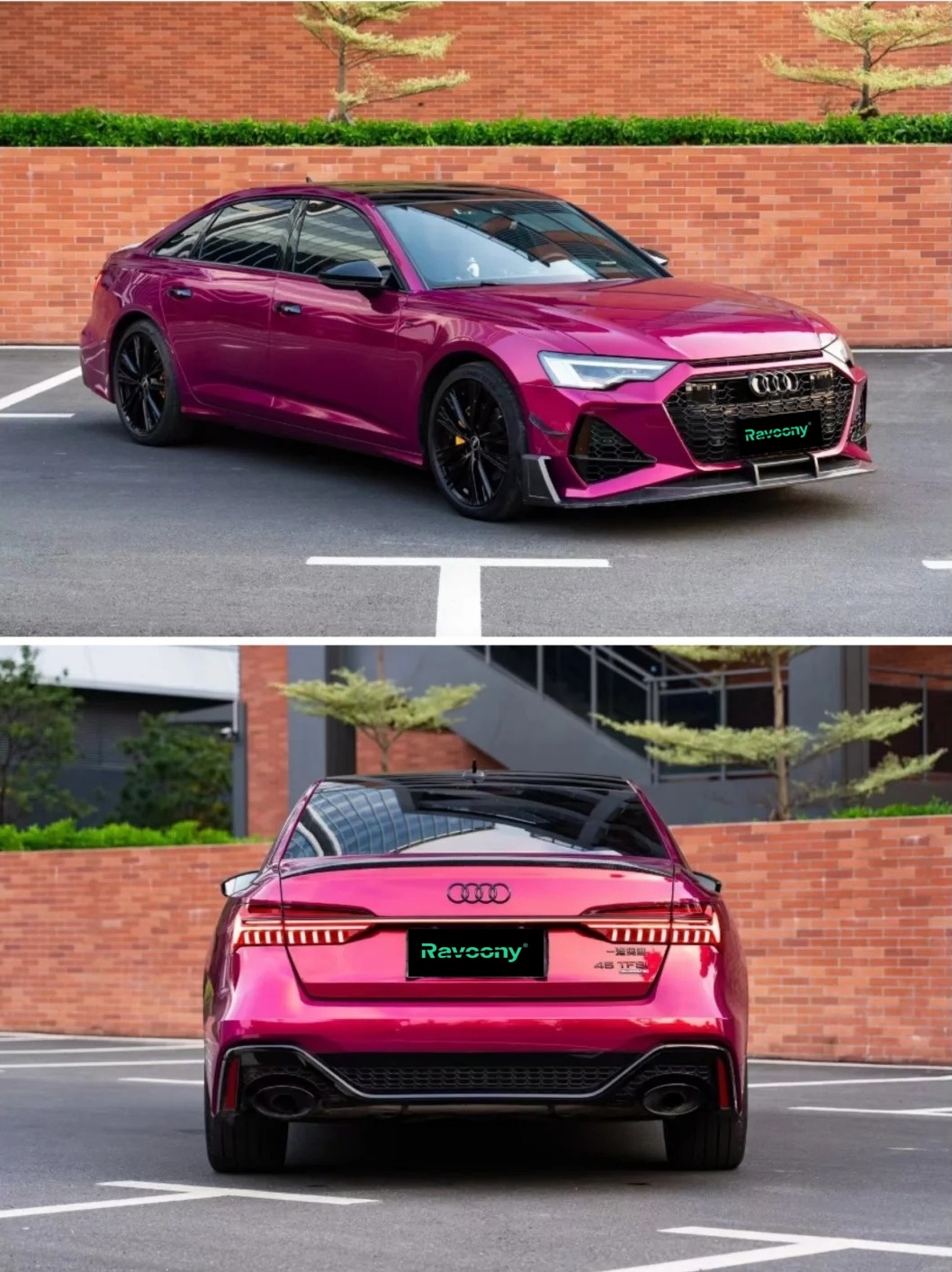 Ravoony Plus PET Gloss Glaze Pagoda Red Car Vinyl Wrap