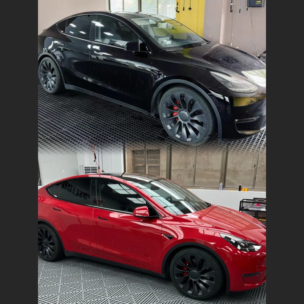 Ravoony Plus PET Glossy Crystal Carmine Red Vinyl Car Wrap