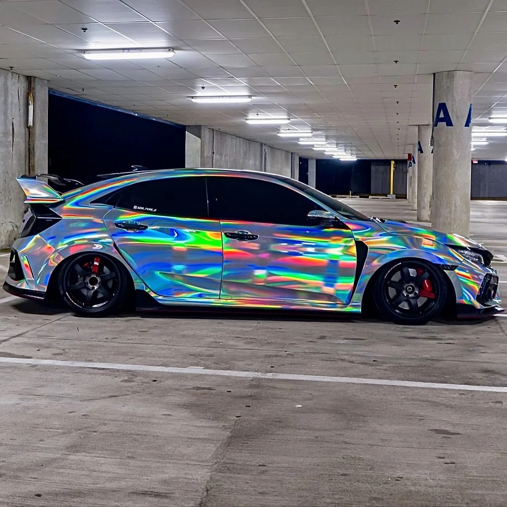 Ravoony Plus Gloss Holographic Rainbow Chrome Laser Black Car Vinyl Wrap