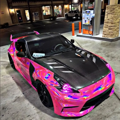 Ravoony Plus Glossy Rainbow Neo Chrome Laser Pink Car Vinyl Wrap 02