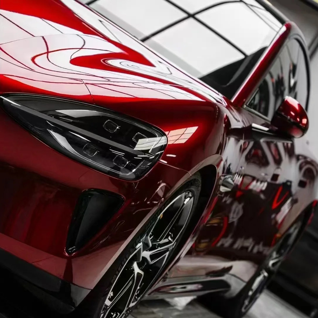 Ravoony Plus PET Tesla Gloss Midnight Cherry Red Vinyl Car Wrap