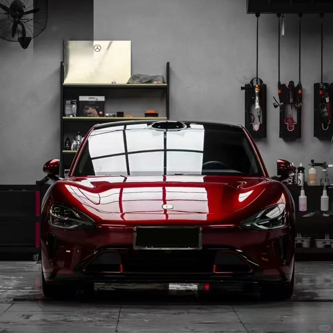 Ravoony Plus PET Tesla Gloss Midnight Cherry Red Vinyl Car Wrap