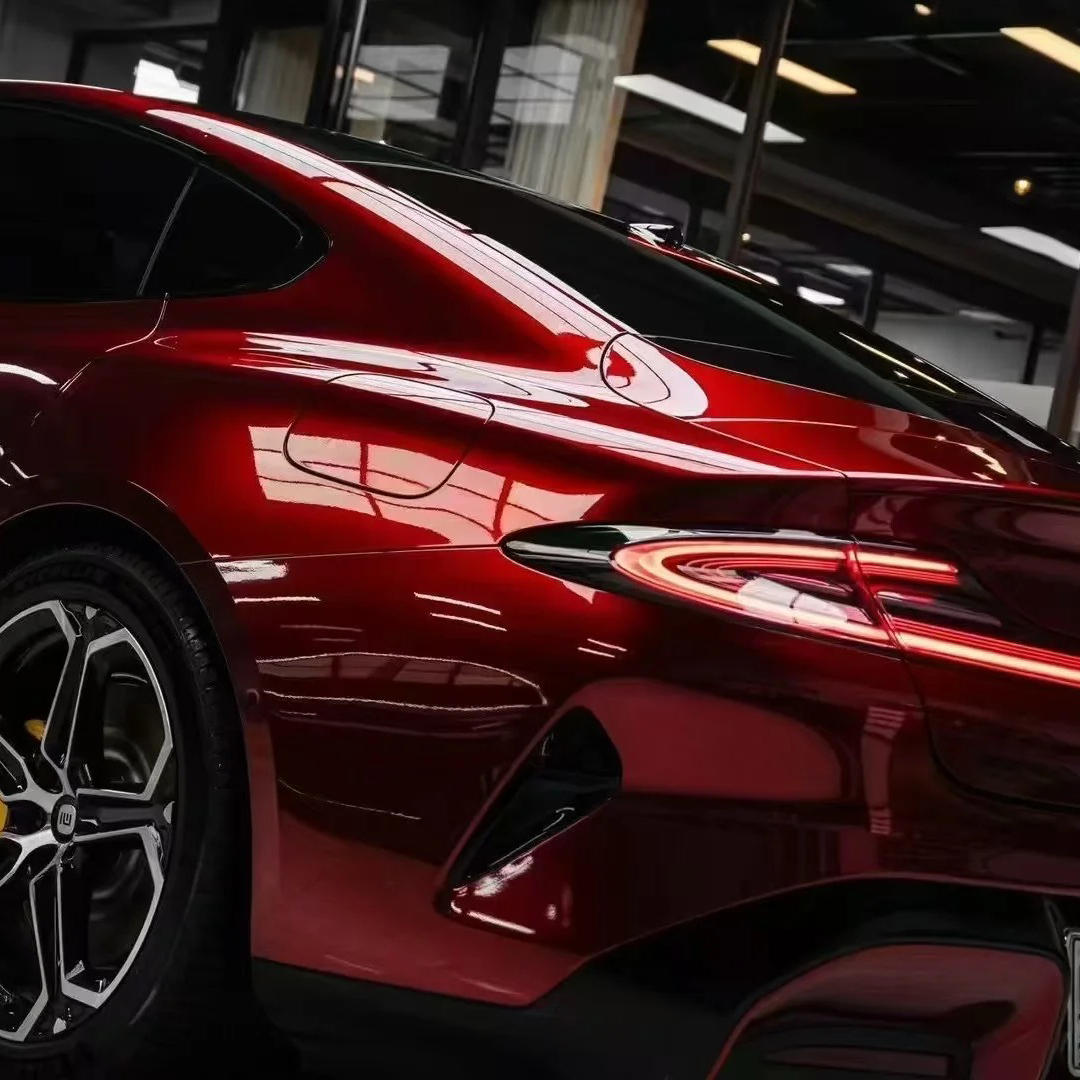 Ravoony Plus PET Tesla Gloss Midnight Cherry Red Vinyl Car Wrap