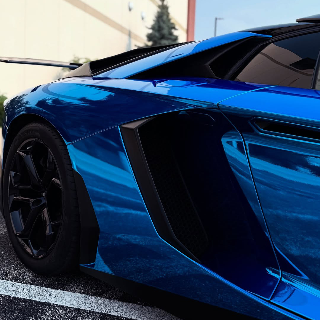 Ravoony Plus PET Glossy Chrome Blue Car Vinyl Wrap