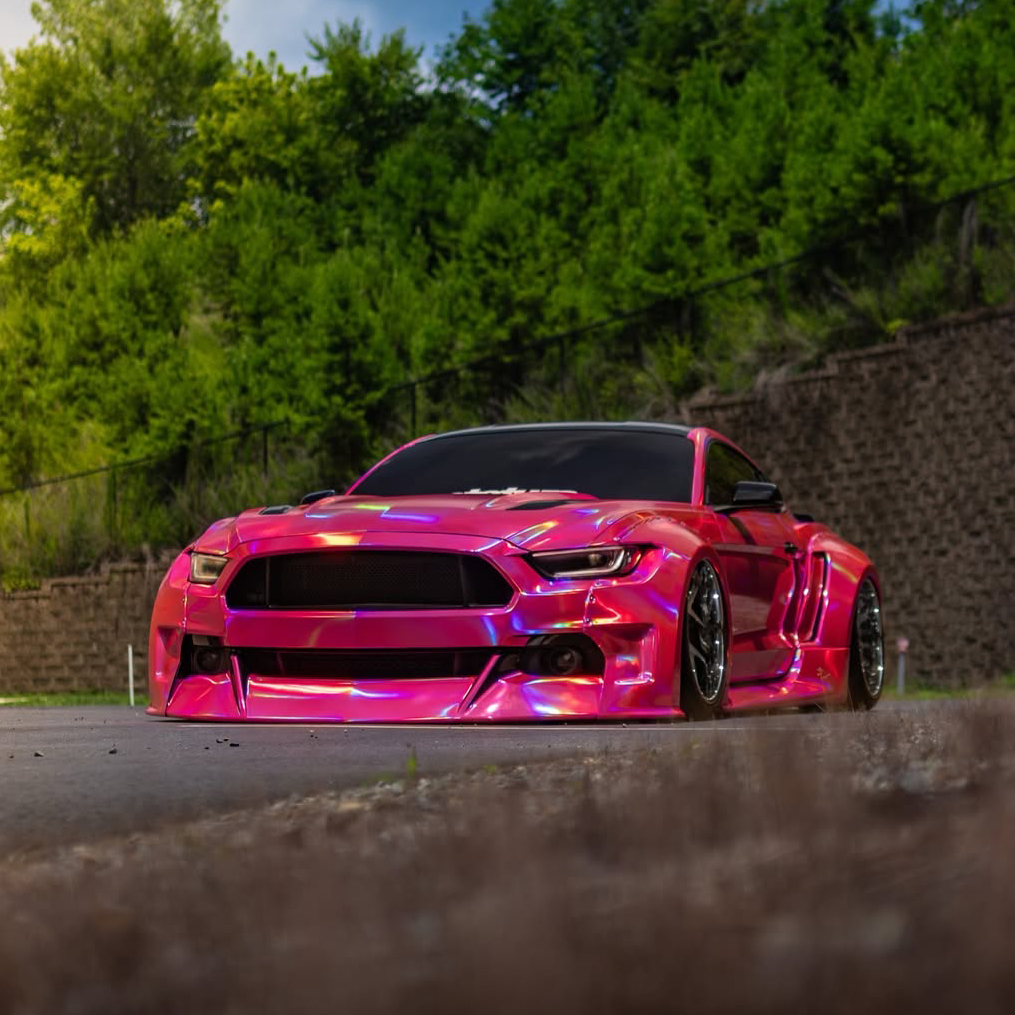 Ravoony Plus Glossy Rainbow Neo Chrome Laser Pink Car Vinyl Wrap