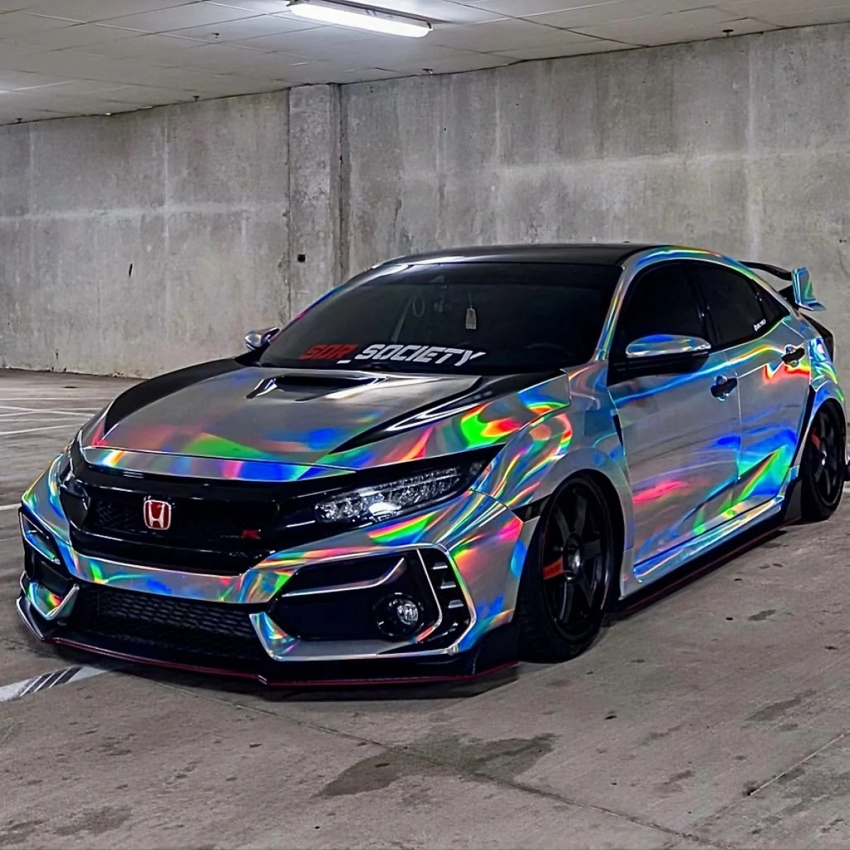 Ravoony Plus PET Gloss Holographic Rainbow Chrome Laser Silver Car Vinyl Wrap