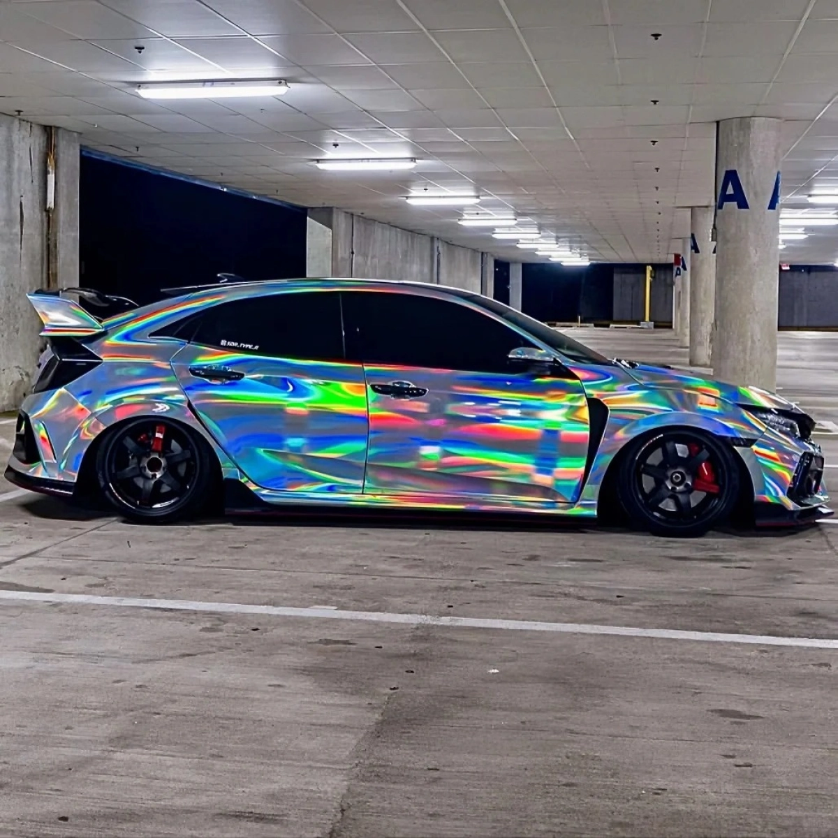 Ravoony Plus PET Gloss Holographic Rainbow Chrome Laser Silver Car Vinyl Wrap