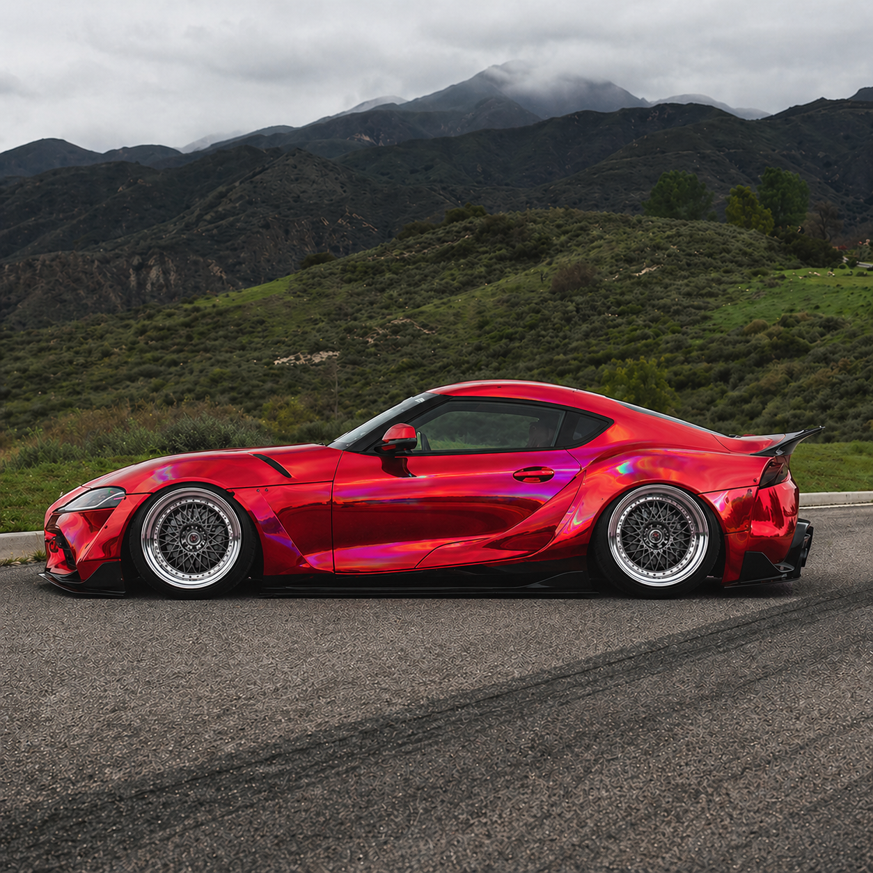 Ravoony Plus PET Gloss Laser Red Chrome Car Vinyl Wrap