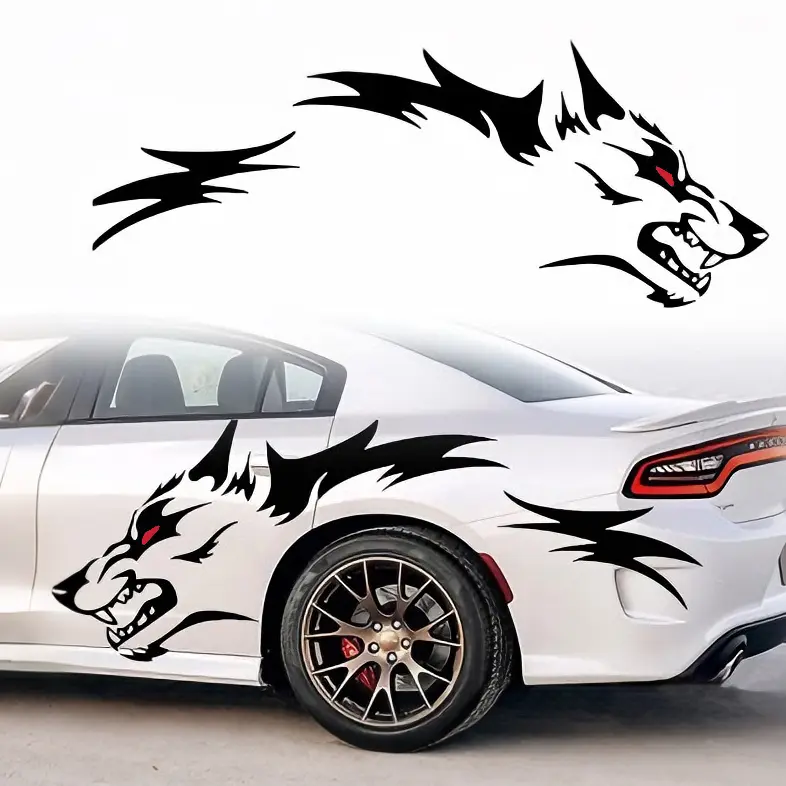 Ravoony Red-Eyed Wolf Head Irregular Car Sticker