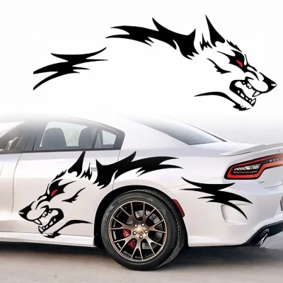 Ravoony Red-Eyed Wolf Head Irregular Car Sticker 01