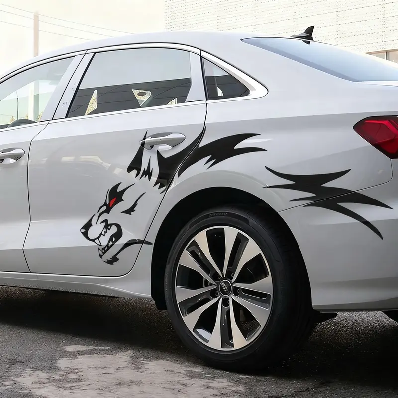 Ravoony Red-Eyed Wolf Head Irregular Car Sticker