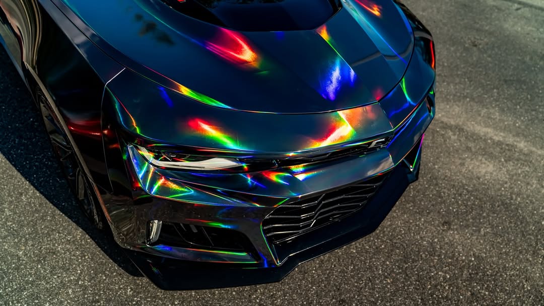 Ravoony Plus Gloss Holographic Rainbow Chrome Laser Black Car Vinyl Wrap review Wraptors Orlando 04