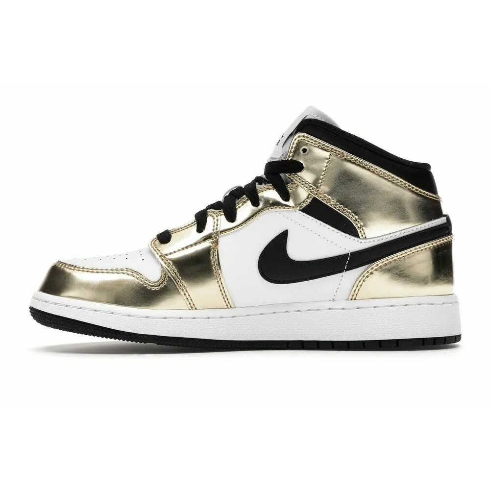 Pkgod Air Jordan 1 Mid Metallic Gold Black White 