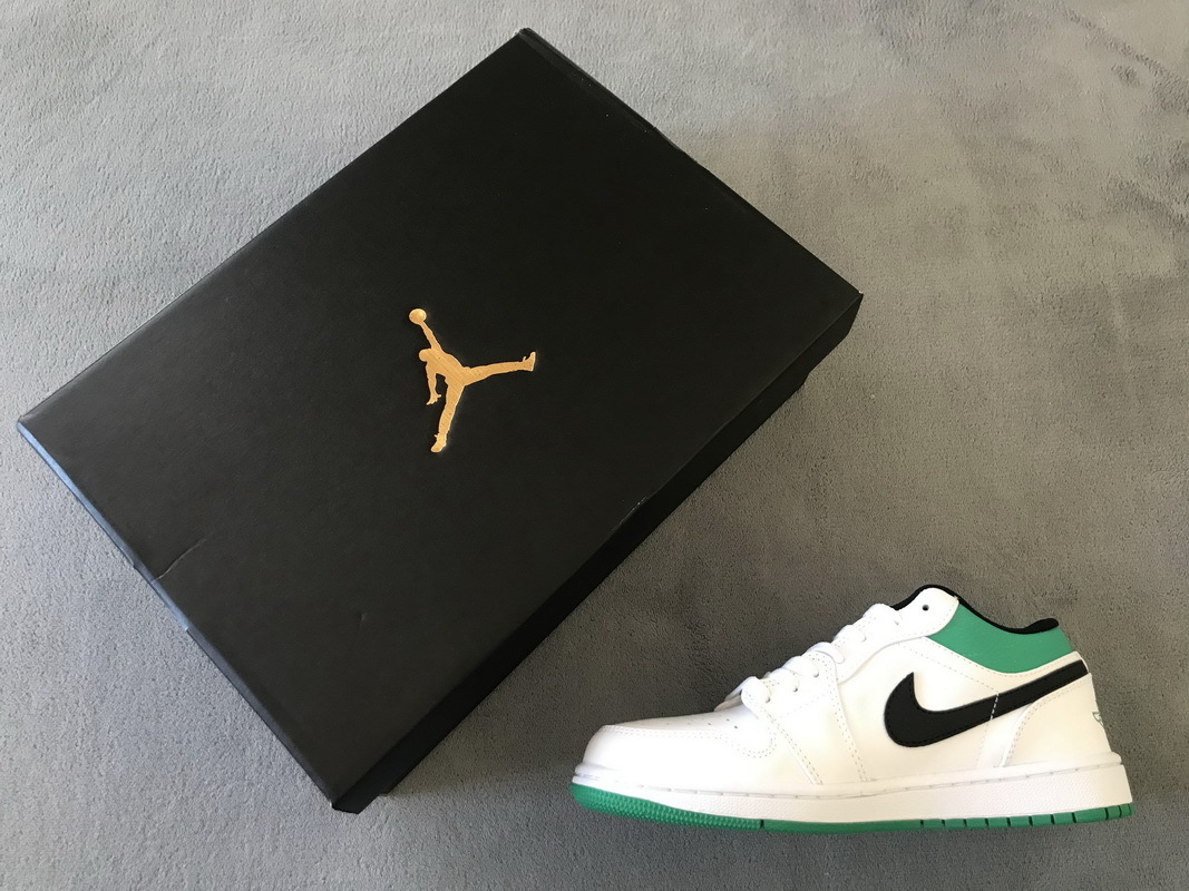 Pkgod Air Jordan 1 Low White Lucky Green Black​