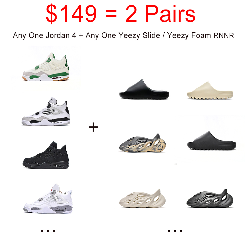  {Hot Sale Combination}Top Quality Pkgod  Air Jordan 4s & Yezzy Slide & Foam - 2 Pairs