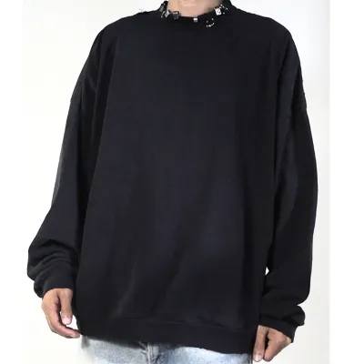 Top Quality Balenciaga Pierced Round Sweatshirt Oversized in Black Faded 762718TPVD91055  01